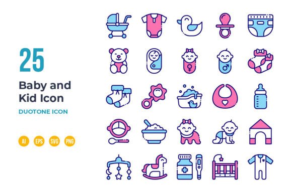 Baby and Kid Icon Set in Colored Line: A Design Resource Analysis