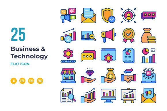 Business and Technology Icons in Flat Design