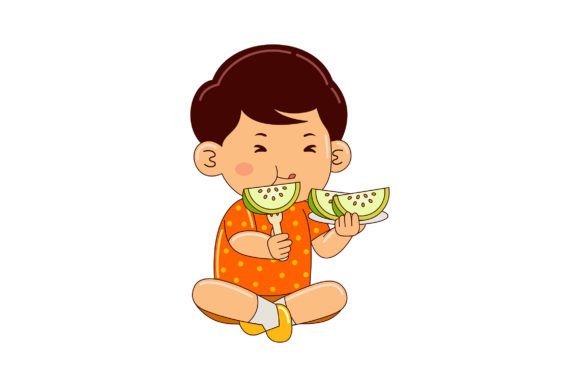 Capturing Joyful Moments: The Boy Kids Eating Guava Vector Collection
