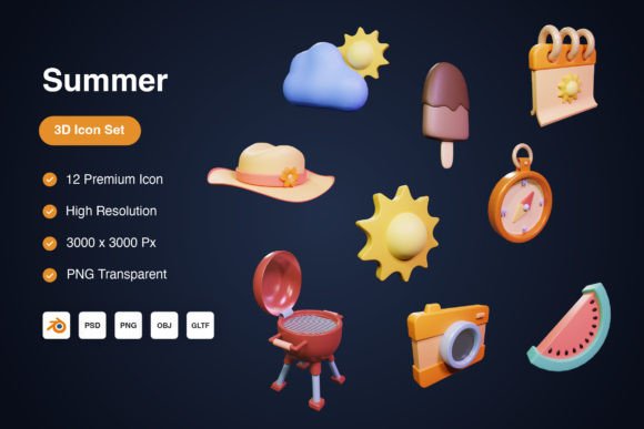 Summer 3D Icons Set: A Versatile Asset for Professional Design Workflows